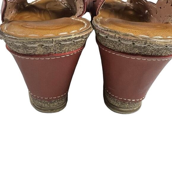 Patrizia by Spring Step Red Wedge Cutout Buckle Strap Sandals D-Malidace Size 41 - Picture 8 of 13